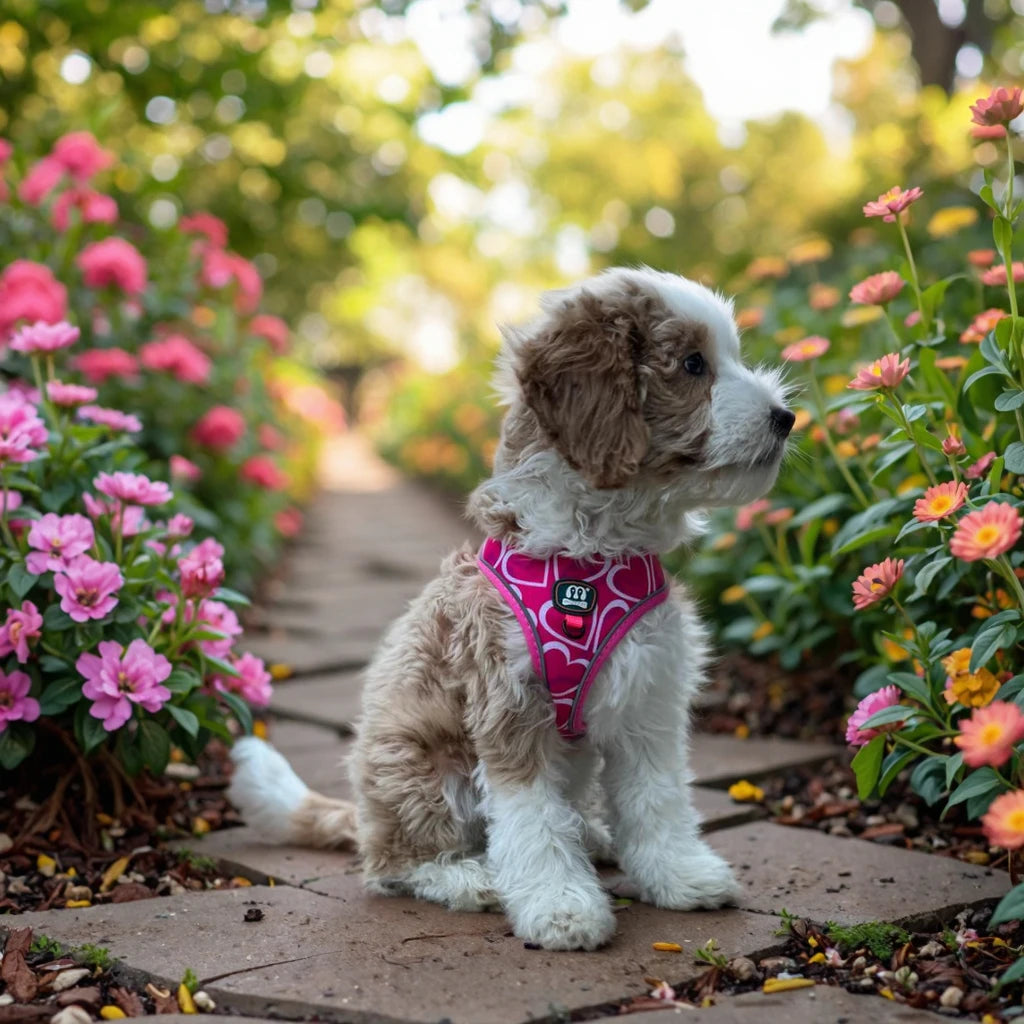 MIDEPET Cute Pink Heart Design Dog Harness Leash Set Reflective Made Polyester Nylon Valentine's Day Gift for Pets OEM/ODM