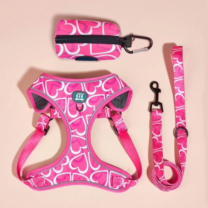 MIDEPET Cute Pink Heart Design Dog Harness Leash Set Reflective Made Polyester Nylon Valentine's Day Gift for Pets OEM/ODM